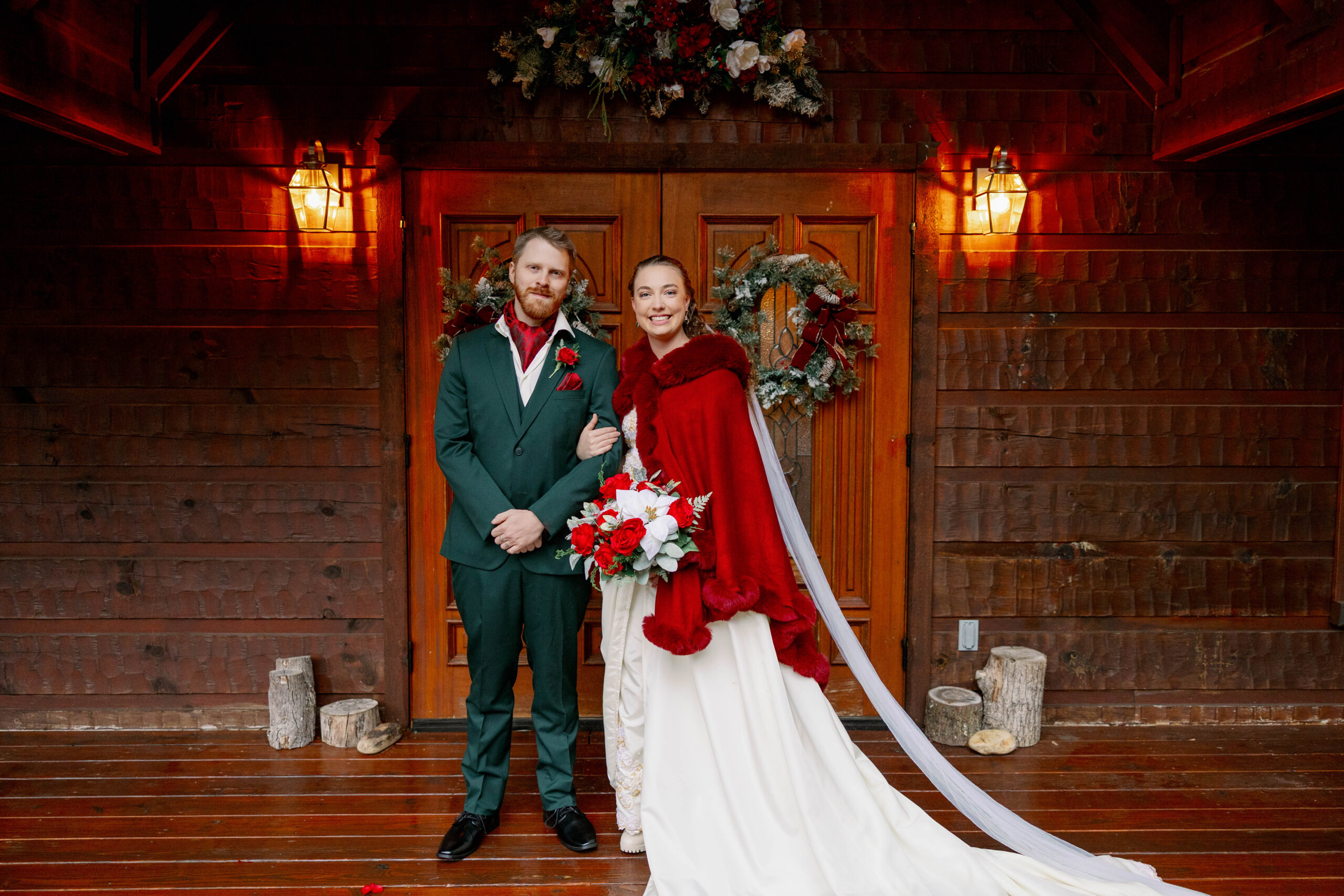 Tennessee Wedding Couple on a cold wedding night in Gatlinburg mountains